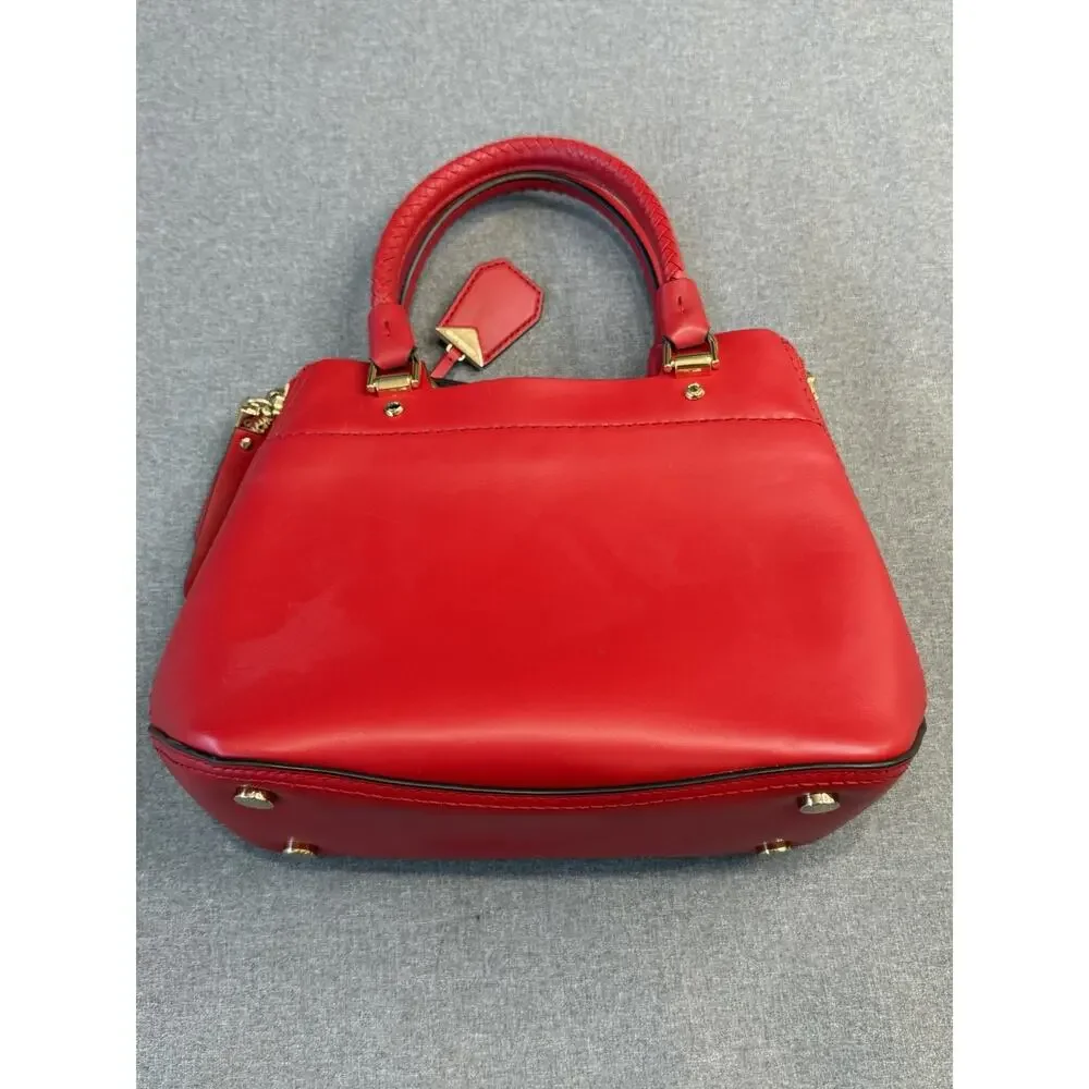 Michael Kors Blakely Leather Satchel in Red Handle Bag Gold Hardware Bag Charm